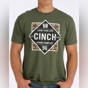 Cinch Men's Short Sleeve Logo Print Shirt- Heather Green Size L